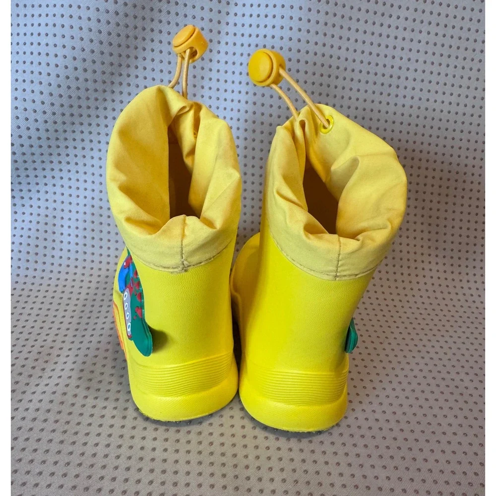 Mumeng Kids Yellow Dinosaur Excavator Rain Boots Waterproof Drawstring US 6